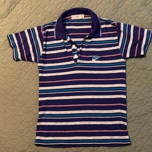 80s Vintage Bike Striped Polo Shirt - S